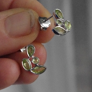 Natural Peridot gemstones in handmade Sterling Silver earstuds
