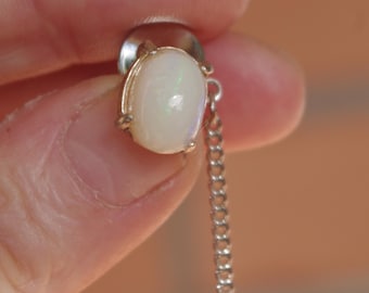 Natural solid White Crystal Opal tie tack