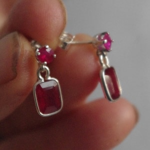 Natural Rubies and Garnets in Sterling Silver dangle earrings