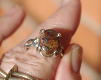 Solid Boulder Opal in Sterling Silver RIng