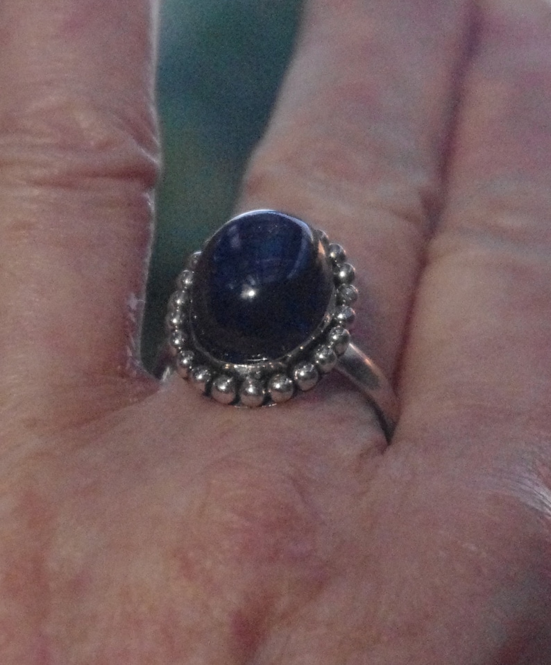 Superb Natural Midnight Blue Sapphire Cab Sterling Silver Ring