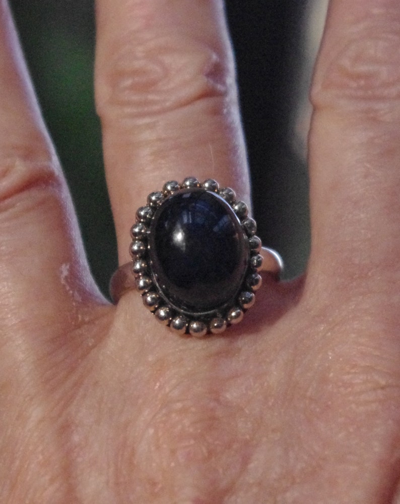 Superb Natural Midnight Blue Sapphire Cab Sterling Silver Ring