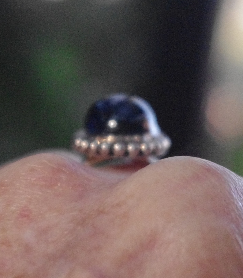 Superb Natural Midnight Blue Sapphire Cab Sterling Silver Ring
