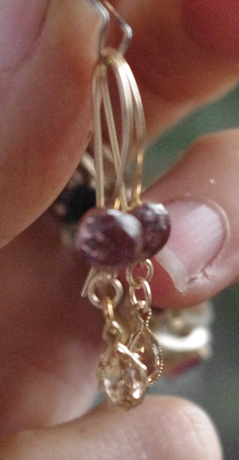Gold filled Citrine and Spinel drop earrings
