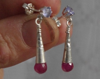 Briolettes et tanzanites Rubie naturelles en boucles d'oreilles tribales Sterling Silver