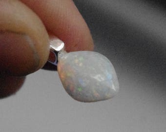 Solid Australian Crystal Opal on Sterling Silver Leaf Bail