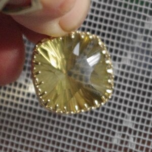 Natural Lemon Quartz in Textured Gold plated brass surround
