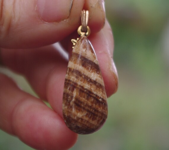 Natural Aragonite Pear Cabochon Pendant