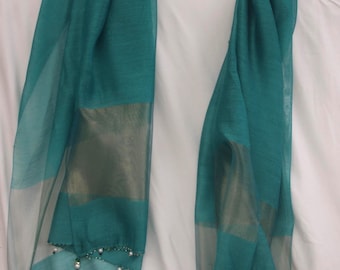 Pretty moss green 100% silk organza wrap
