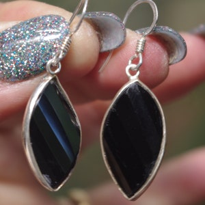 Natural Large Black Spinels on Sterling Silver ear wires