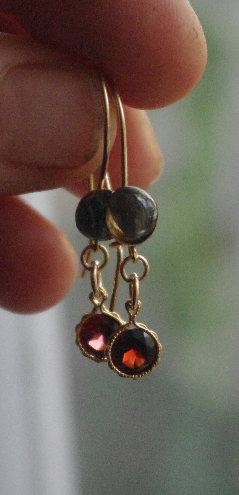 Natural Pink Rhodolite Garnets and Spinel drop earrings Gold filled