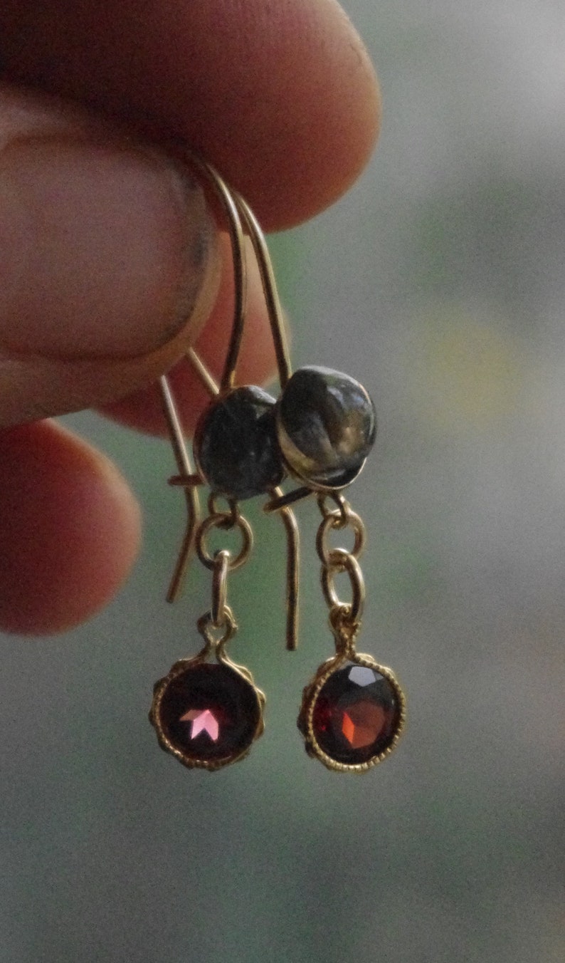 Natural Pink Rhodolite Garnets and Spinel drop earrings Gold filled
