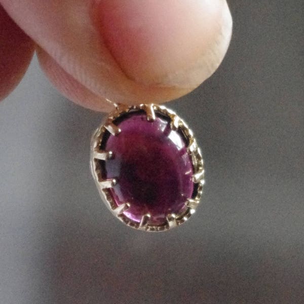 Natural Red Rhodolite Garnet Cabochon in Gold plated brass setting