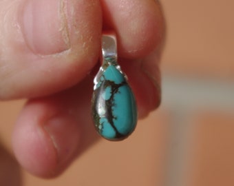 Natural Turquoise in Sterling Silver Pendant