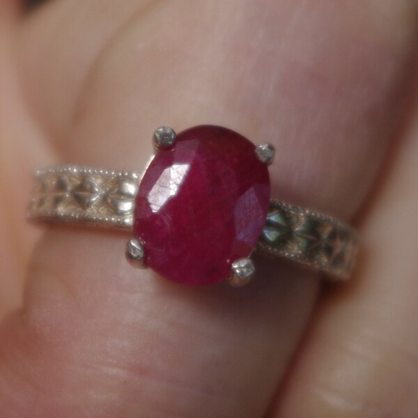 Untreated Natural Ruby in Sterling Silver Ring