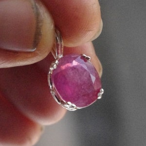 Natural Ruby Sterling Silver Pendant: Oval Red Gemstone