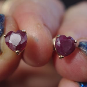 Natural Ruby Heart in 10kt solid yellow gold stud earrings