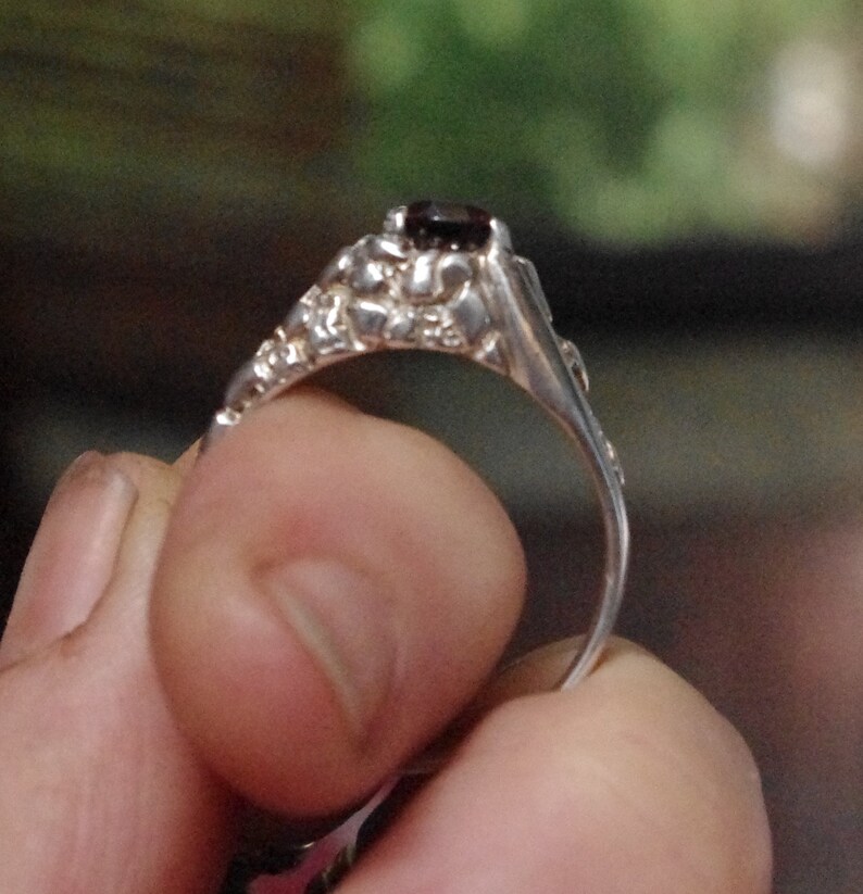 Natural Rhodolite Garnet in Boulder design Sterling Silver Ring