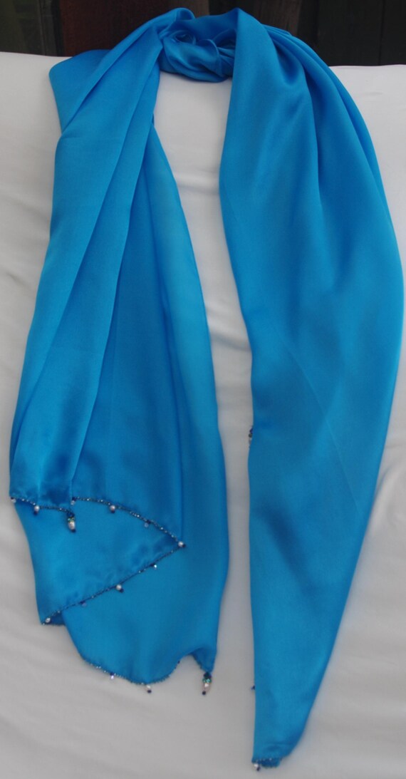 Handbeaded Capri Blue Silk Scarf: Lapis Lazuli & Swarovski  display picture 1