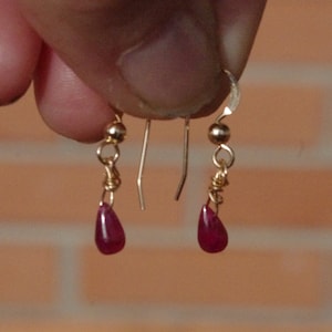 Natural Ruby Boul drop earrings in gold filled setting