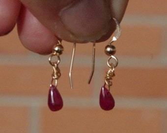 Natural Ruby Boul drop earrings in gold filled setting