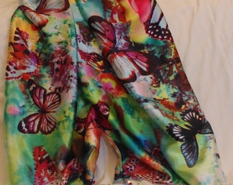 Bold butterflies on blue aqua background silk satin scarf