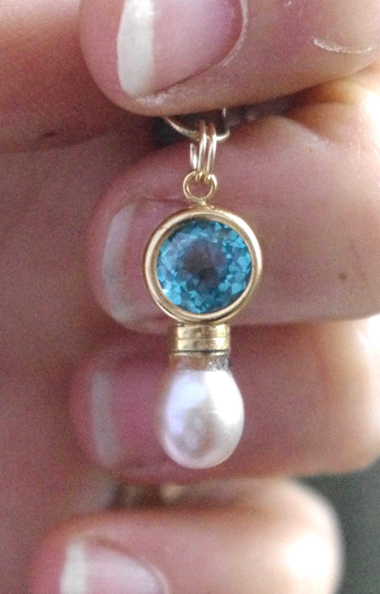 Collana In Oro Giallo Riempito 14K Con Topazio Blu Naturale – Fatto A Mano, 45cm - Foto 5