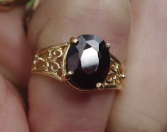 Natural Dark Garnet in 10kt Solid Gold RIng setting