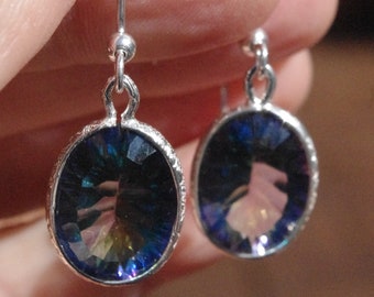 Natural Mystic Blue Topaz on Sterling Silver lever back earrings