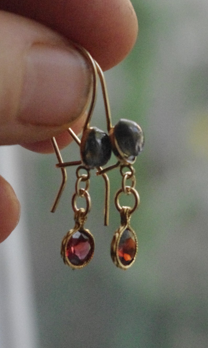 Natural Pink Rhodolite Garnets and Spinel drop earrings Gold filled