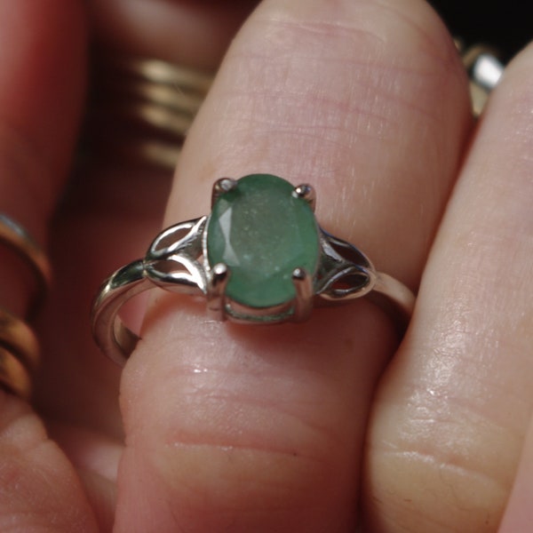 Natural Emerald Solitaire Sterling Silver Ring