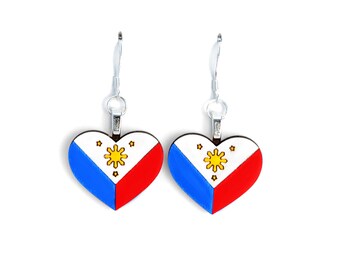 Philippines Flag Earrings Heart-Shaped, Handpainted © 2019