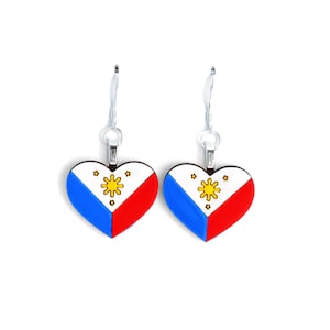 Philippines Flag Earrings Heart-Shaped, Handpainted © 2019