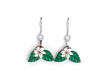 Sampaguita Earrings w/ 2 Leaves | Jasminum Sambac, Arabian Jasmine Earrings, Philippine National Flower, Philippines Gift, Filipino Jewelry