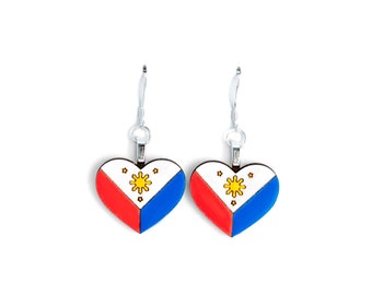 Heart-Shaped Philippine Flag Earrings | Filipino Flag, Filipino Art, Philippines Gifts, Philippines Art, Filipino Jewelry, Pinoy, Pinay