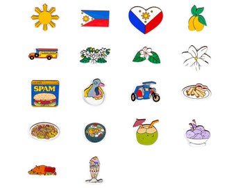 Filipino Food & Culture Icons as Pins, Magnets, Keychains, or Jibbitz, Handpainted © 2019