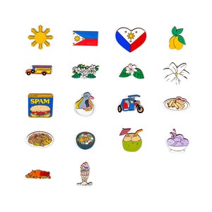 Filipino Food & Culture Icons as Pins, Magnets, Keychains, or Jibbitz, Handpainted © 2019