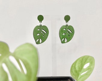 Monstera Leaf Earrings | Swiss Cheese Plant, Statement Earrings, Lasercut Wood Jewelry, Tropical Plant, Houseplant, Leaf Earrings