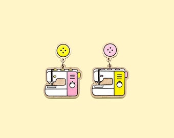 Pink & Yellow Sewing Machine Earrings