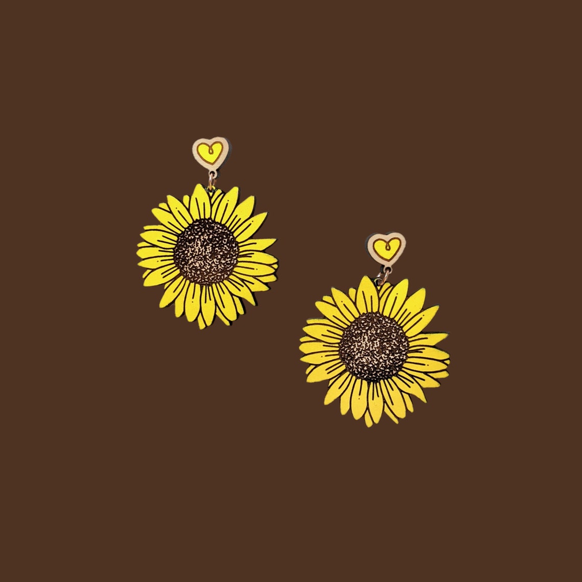 Yellow Sunflower Earrings Sunflower Drop Earrings Flower Etsy