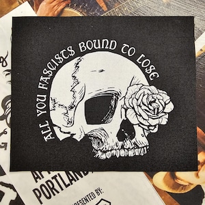 Bound to Lose - Woody Guthrie Anti-Fascist Skull Rose Punk Patch