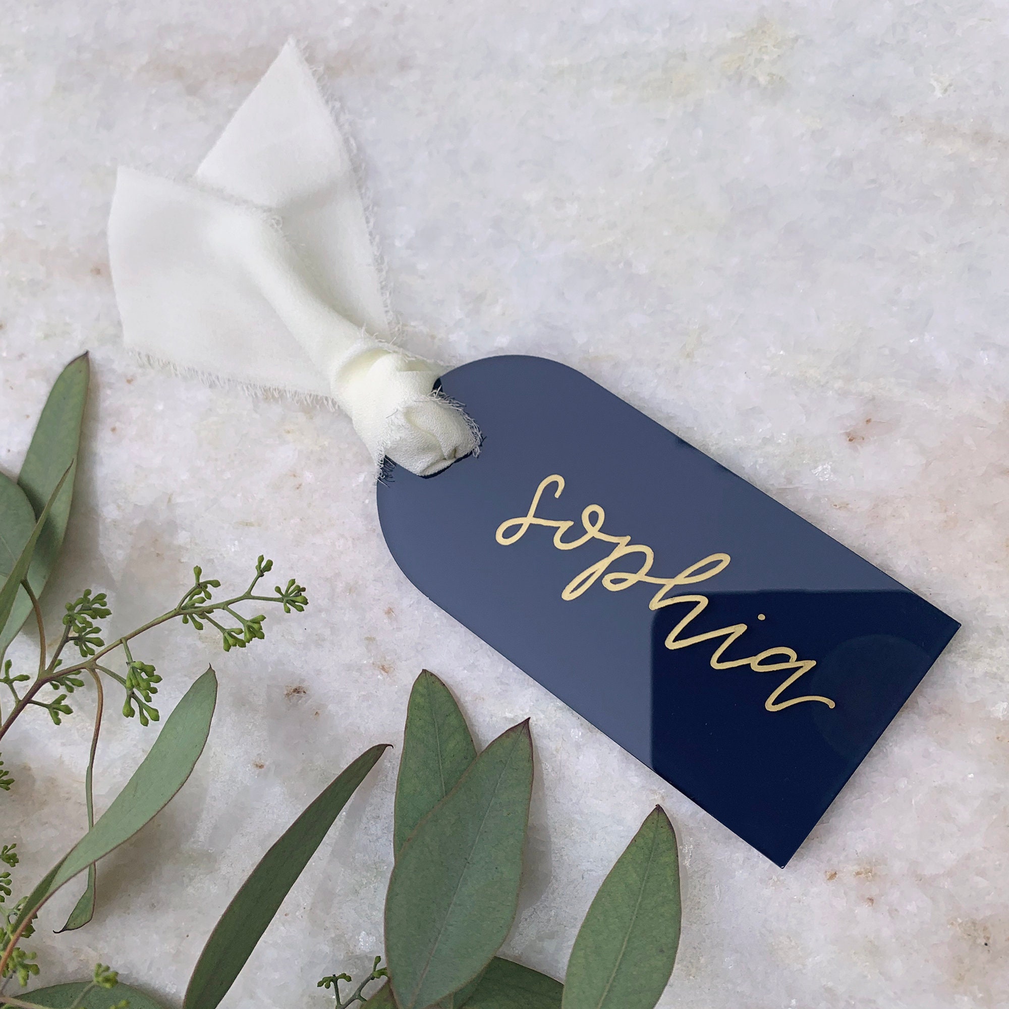 Navy Arch Acrylic Name Tag with Custom Script Formal Modern Etsy