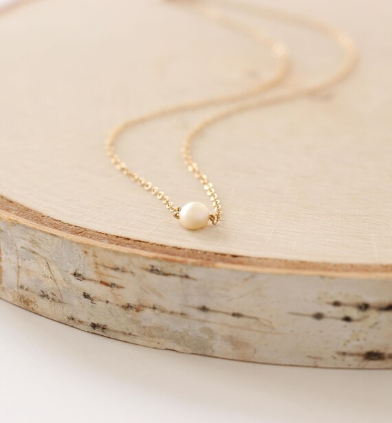 Single Pearl Necklace Gold Floating Pearl Pearl Pendant Etsy