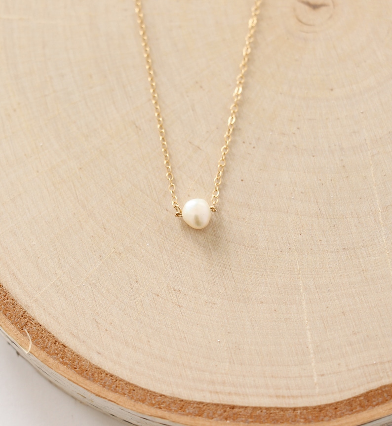 Single Pearl Necklace Gold, Floating Pearl, Pearl Pendant Necklace