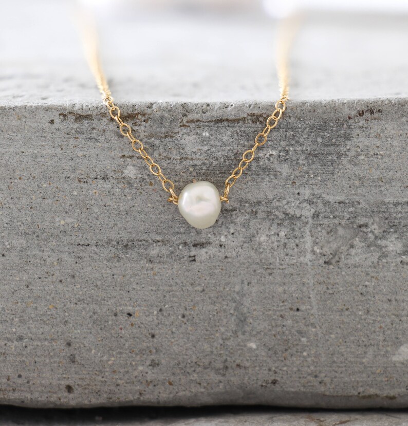 Single Pearl Necklace Gold, Floating Pearl, Pearl Pendant Necklace
