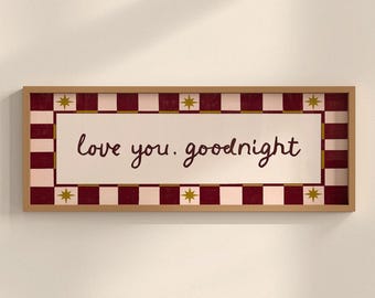 Love You Goodnight Bedroom Print, Panoramic Horizontal Print, Above Door Art (20x50cm / 20x8 inches)