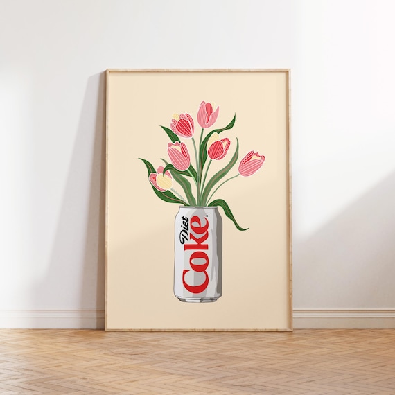 Diet Coke & Tulip Art Print: Whimsical Kitchen Wall Decor