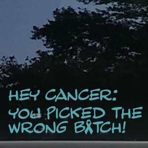 Hey Cancer: you picked the WRONG BITCH! - funny die cut vinyl window decal  [a-2243]