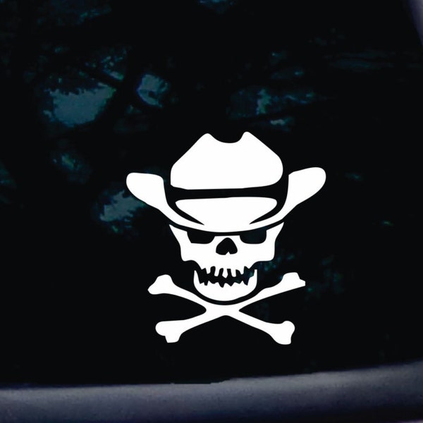 Pirate cowboy skull - Funny die cut vinyl window decal  [a-258]
