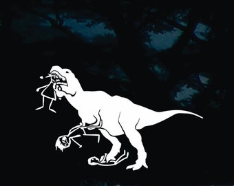 T-rex eating Stick figure family funny die cut vinyl decal [a-68]